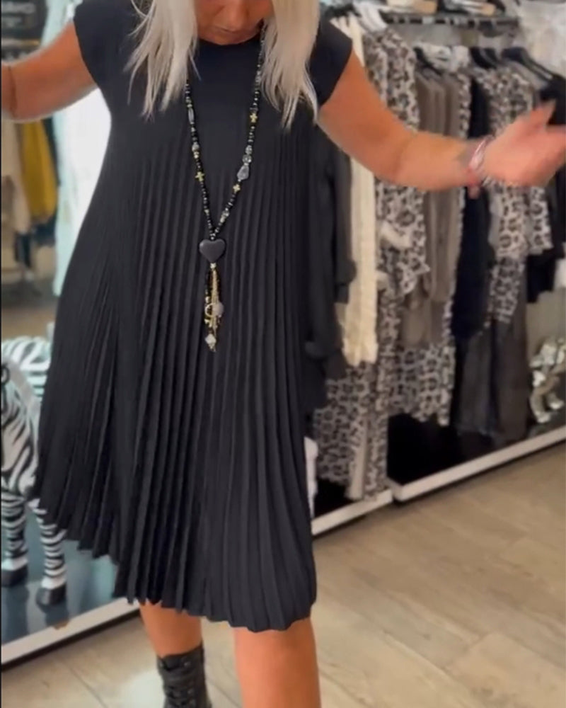 Freizeitkleid mit Rundhalsausschnitt, einfarbig und plissiert MOKKAKAI