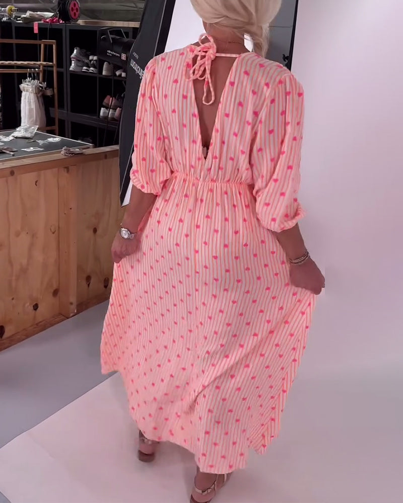 Kleid Elegant V-Ausschnitt Herzmuster MOKKAKAI