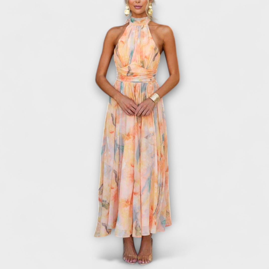 Halter-Neck Aquarell Print Maxi Kleid MOKKAKAI