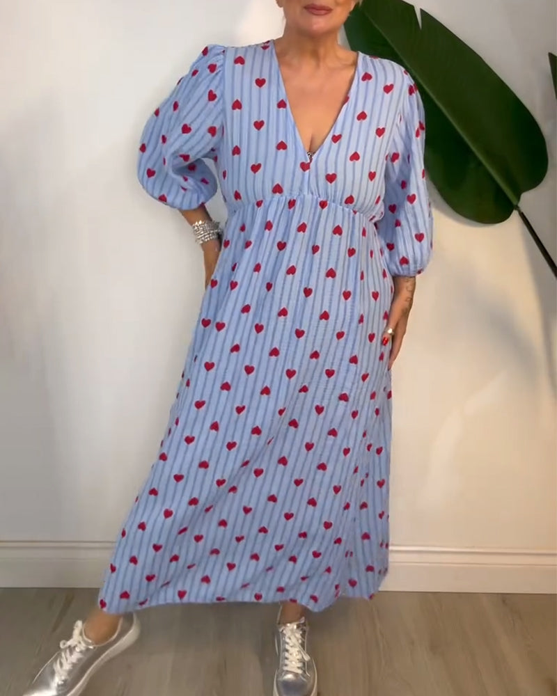 Kleid Elegant V-Ausschnitt Herzmuster MOKKAKAI