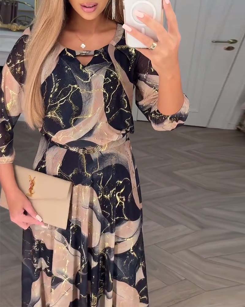 Kleid Elegant Dreiviertelarm Gedruckte Taille MOKKAKAI