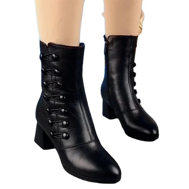 Angela™ | Warme Damen-Stiefeletten aus Leder mit seitlicher Schnalle MOKKAKAI
