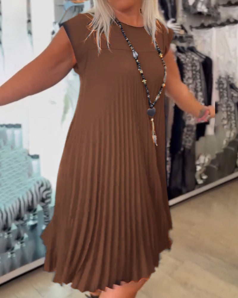 Freizeitkleid mit Rundhalsausschnitt, einfarbig und plissiert MOKKAKAI