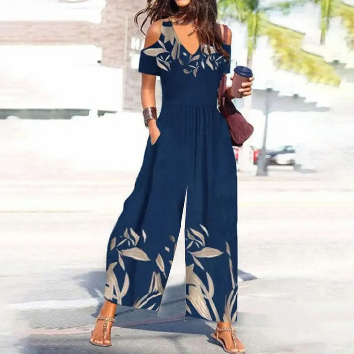 Irina Plant Print Short Sleeve Jumpsuit MOKKAKAI