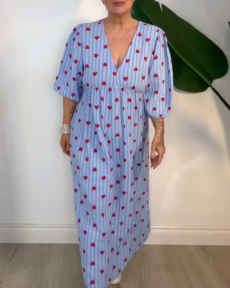 Kleid Elegant V-Ausschnitt Herzmuster MOKKAKAI