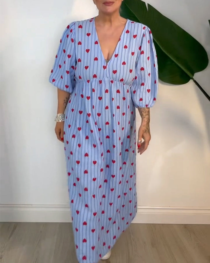 Kleid Elegant V-Ausschnitt Herzmuster MOKKAKAI