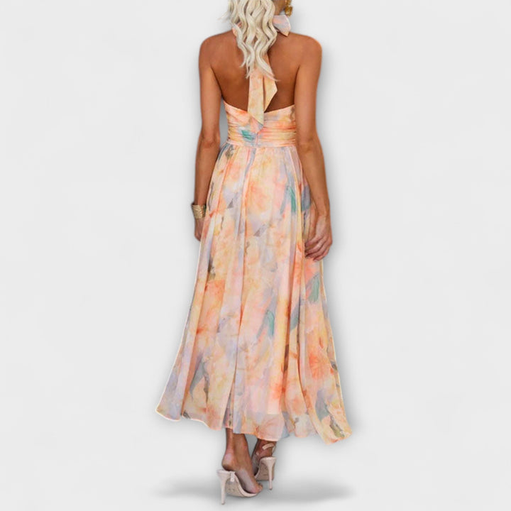 Halter-Neck Aquarell Print Maxi Kleid MOKKAKAI