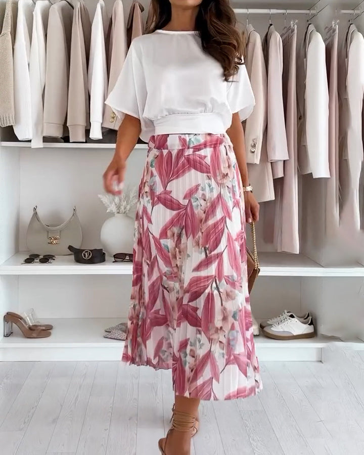 Bluse einfarbig taillenband kurzarm MOKKAKAI