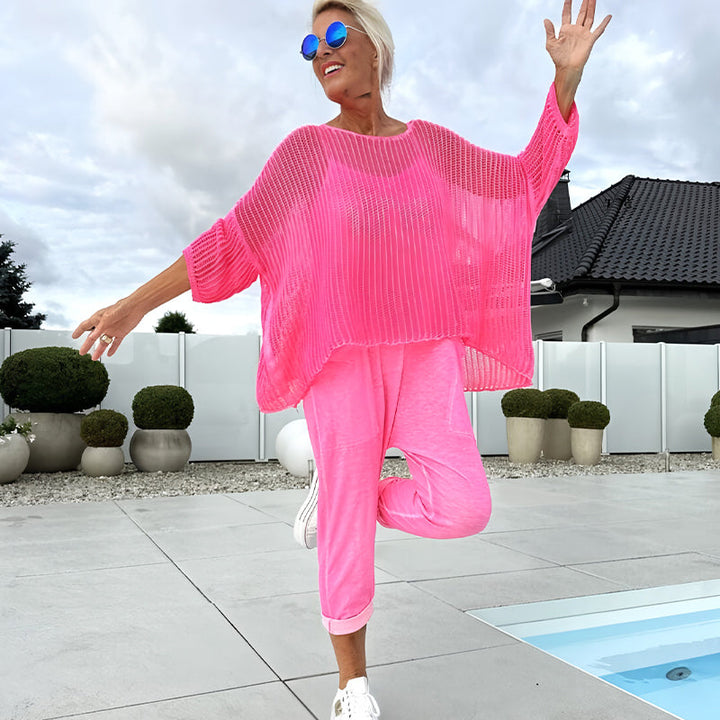 🌸Damen-Jumpsuit mit Buchstabendruck + hohler Kittel-Freizeitanzug MOKKAKAI