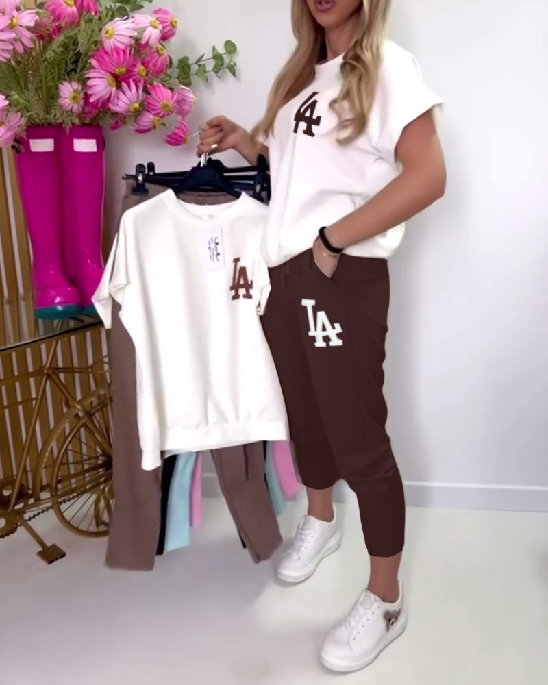 Set Sportlich Buchstaben-Druck Skinny Hosen MOKKAKAI