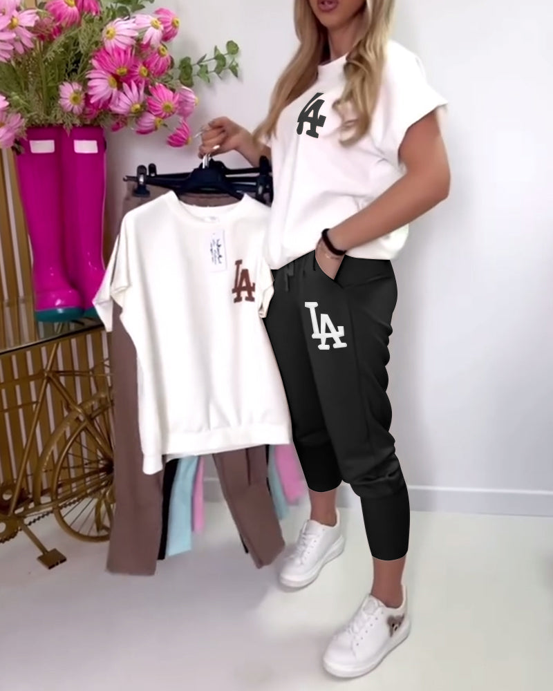 Set Sportlich Buchstaben-Druck Skinny Hosen MOKKAKAI