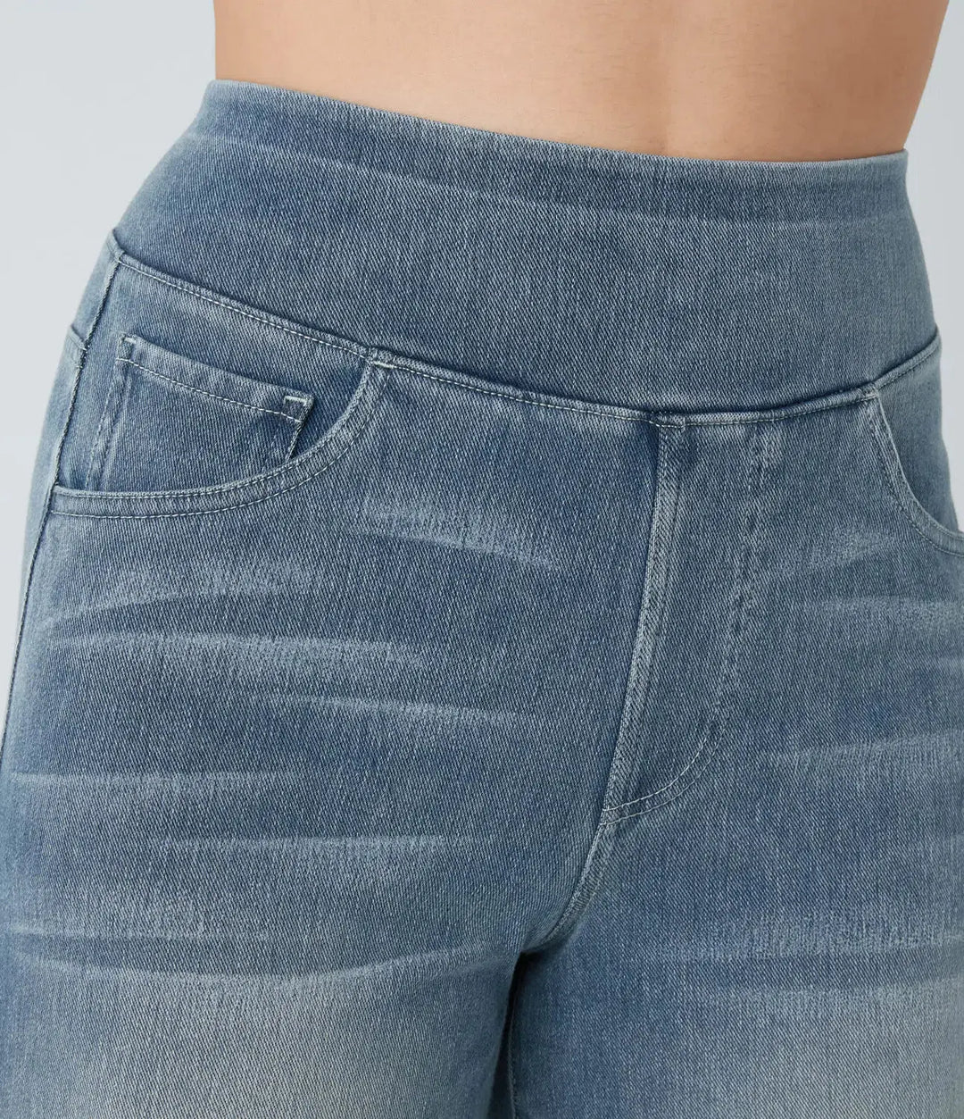 Habara Flex™ Lässige Jeans aus verwaschenem Stretch-Strick mit hohem Bund, mehreren Taschen und weitem Bein MOKKAKAI