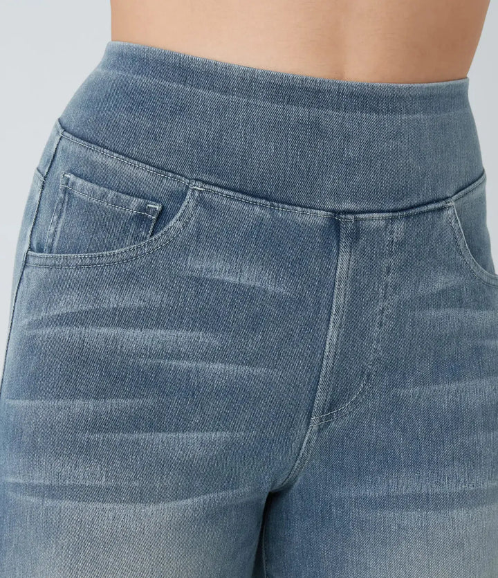Habara Flex™ Lässige Jeans aus verwaschenem Stretch-Strick mit hohem Bund, mehreren Taschen und weitem Bein MOKKAKAI