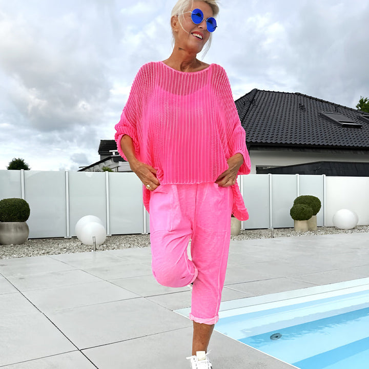 🌸Damen-Jumpsuit mit Buchstabendruck + hohler Kittel-Freizeitanzug MOKKAKAI