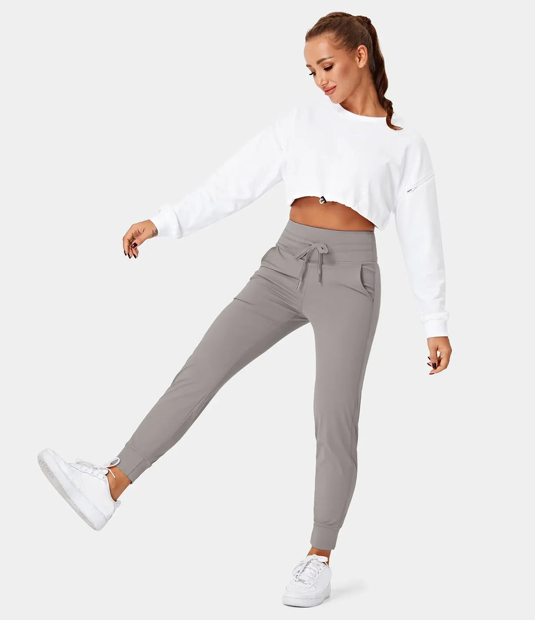 Softly™ Plush Jogginghose mit hoher Taille, Kordelzug, Seitentasche, schlichte Jogginghose in voller Länge MOKKAKAI