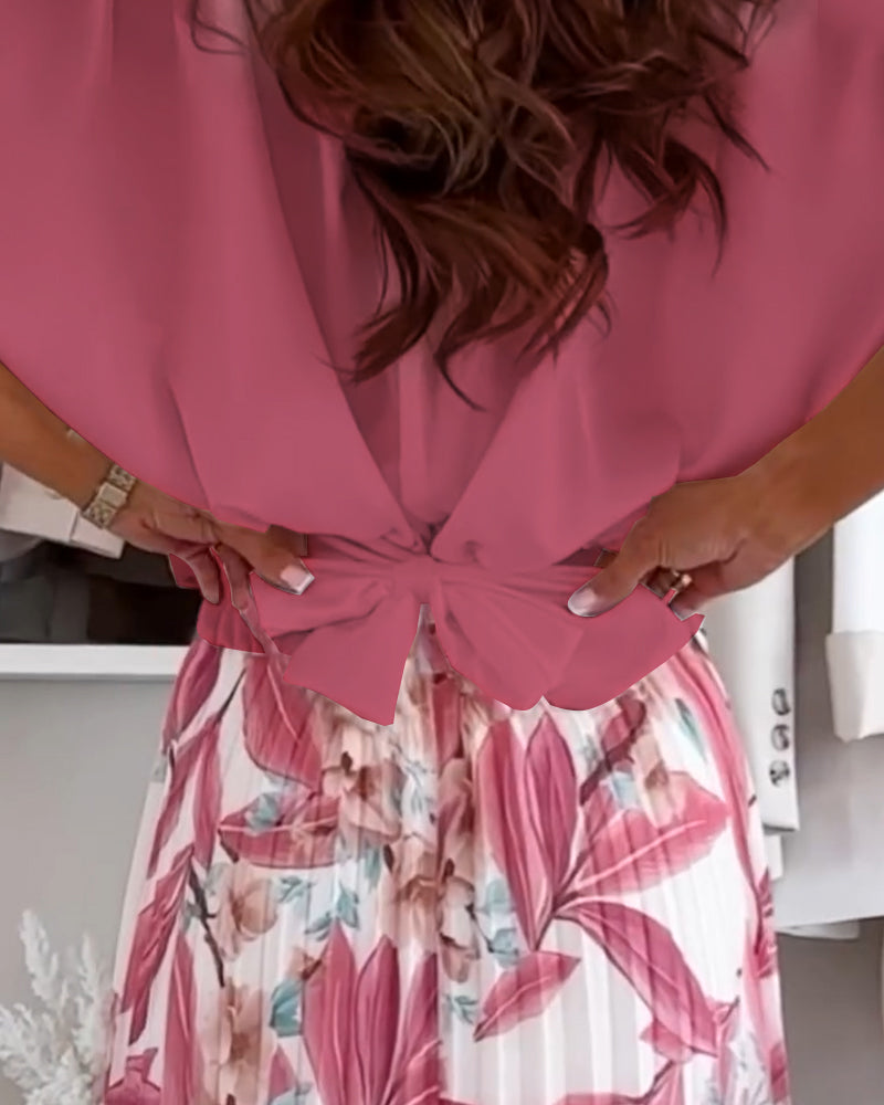 Bluse einfarbig taillenband kurzarm MOKKAKAI