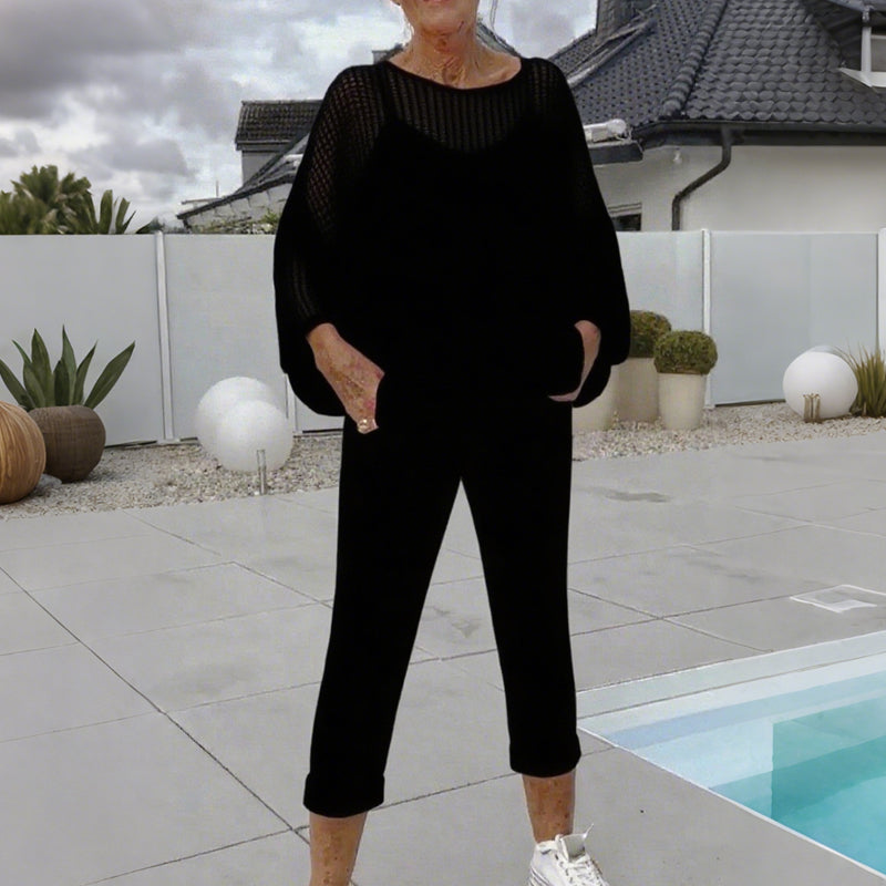 🌸Damen-Jumpsuit mit Buchstabendruck + hohler Kittel-Freizeitanzug MOKKAKAI