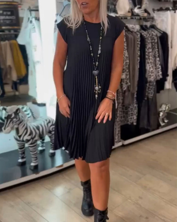 Freizeitkleid mit Rundhalsausschnitt, einfarbig und plissiert MOKKAKAI