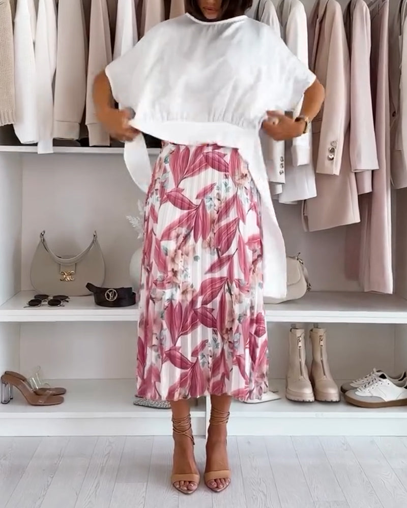 Bluse einfarbig taillenband kurzarm MOKKAKAI