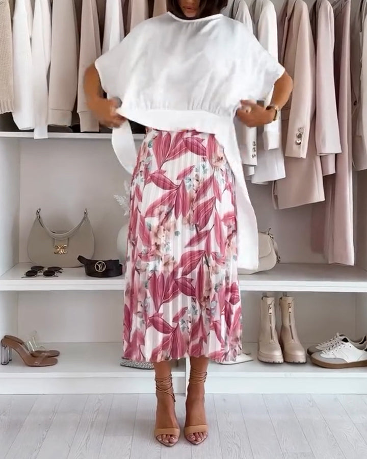 Bluse einfarbig taillenband kurzarm MOKKAKAI