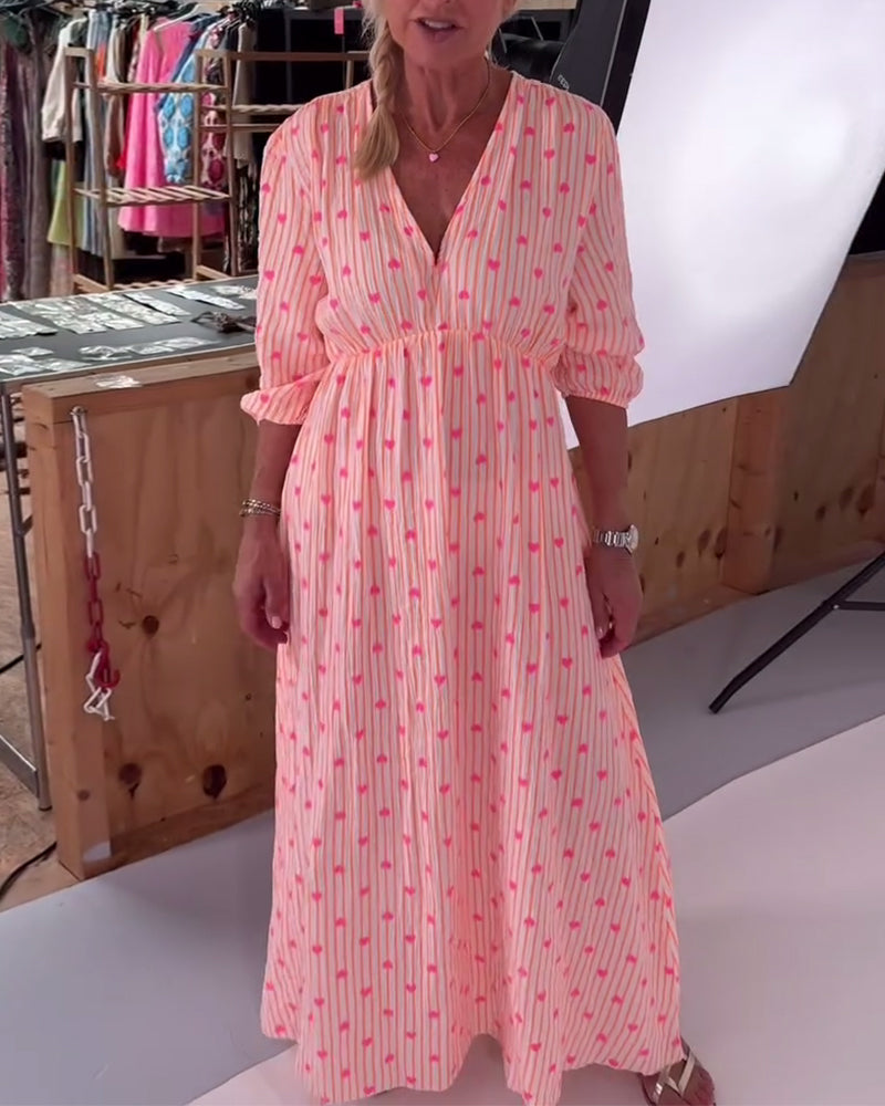 Kleid Elegant V-Ausschnitt Herzmuster MOKKAKAI