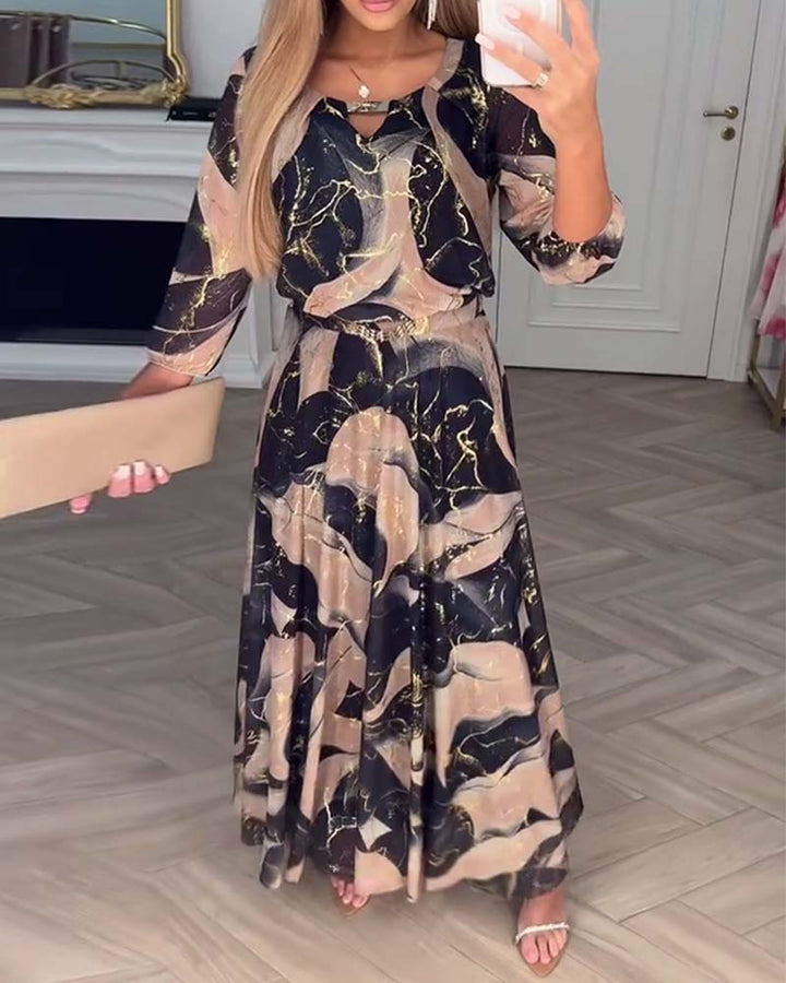 Kleid Elegant Dreiviertelarm Gedruckte Taille MOKKAKAI