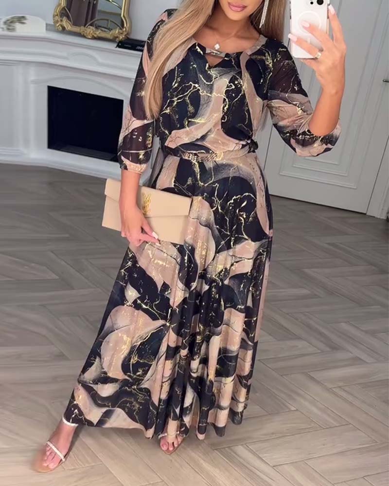 Kleid Elegant Dreiviertelarm Gedruckte Taille MOKKAKAI