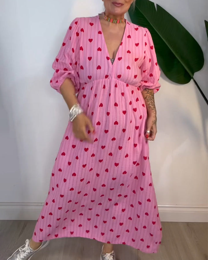 Kleid Elegant V-Ausschnitt Herzmuster MOKKAKAI