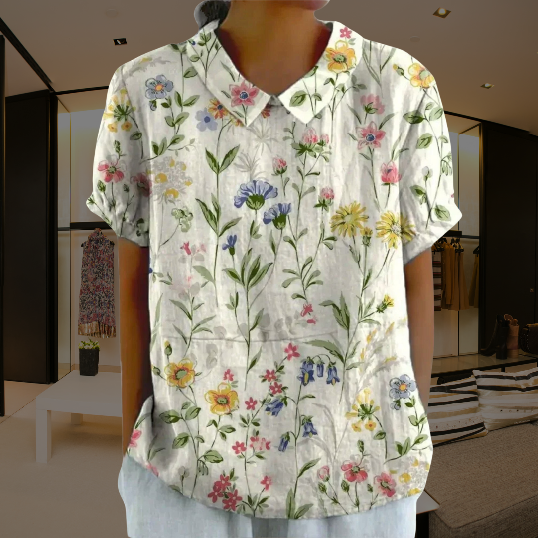 Charlotte™ | Blusenkleid aus Baumwolle und Leinen mit floralem Muster MOKKAKAI