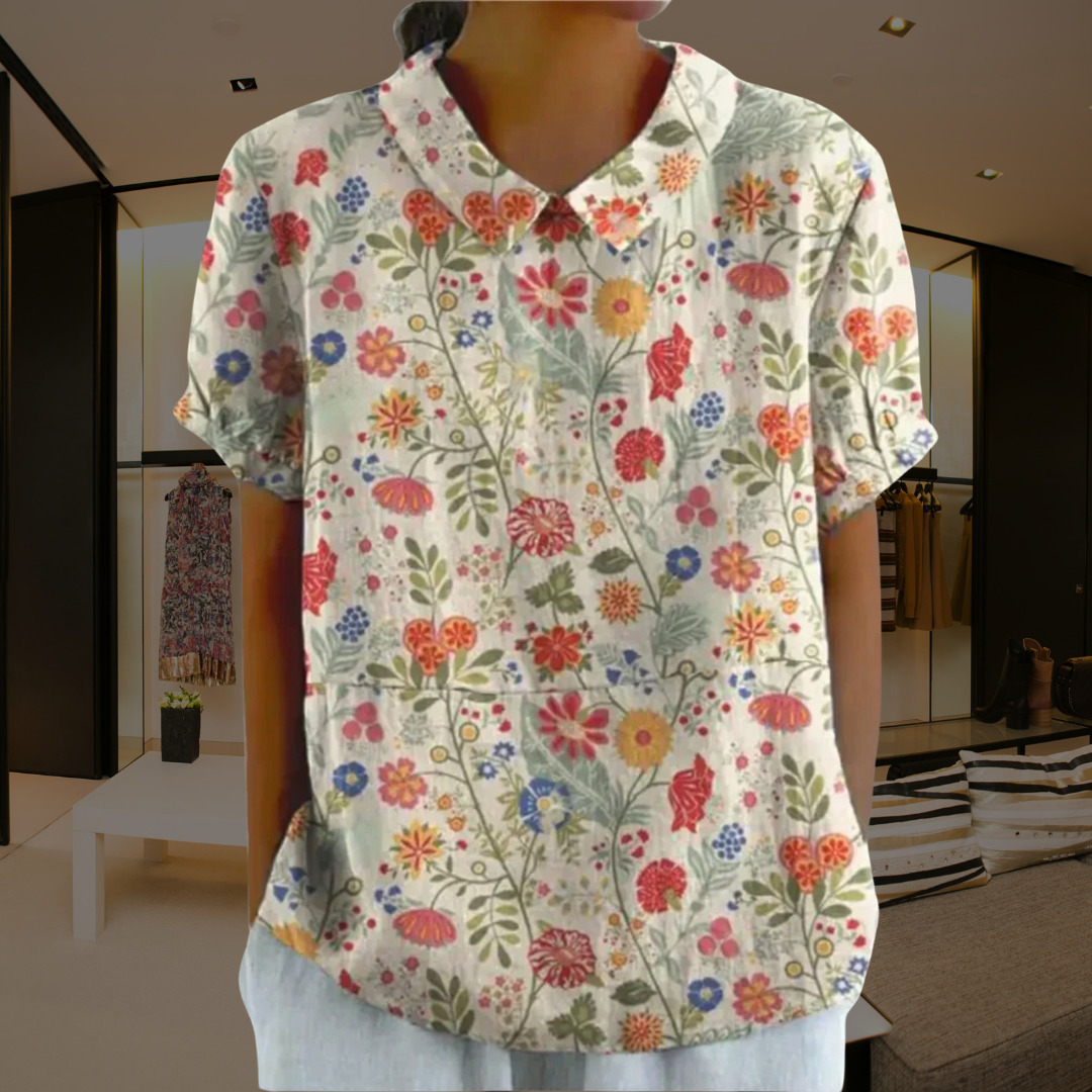 Charlotte™ | Blusenkleid aus Baumwolle und Leinen mit floralem Muster MOKKAKAI