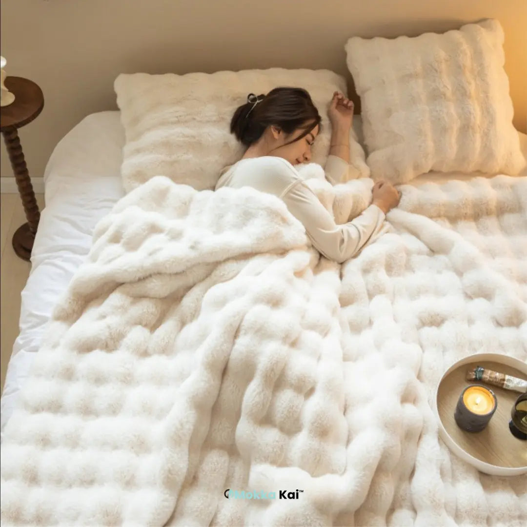 Fluffy Luxe toskanisch gmüetlich: Warme und extra dicki Winterdecke für Bett und Couch! MOKKAKAI