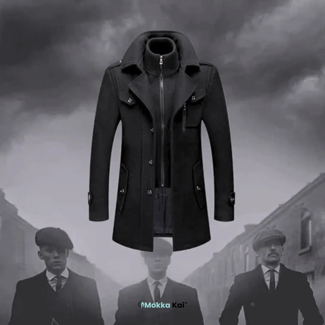 WoolGuard™ Peaky Blinders Wintermantel | Luxuriöser Trenchcoat mit Doppelkragen für Herren – Stilvoll & Warm für den Winter MOKKAKAI