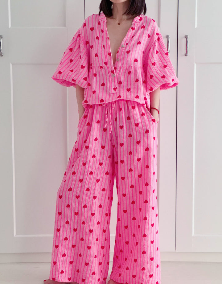 HärzLiebi™ – Weite Baumwollhose mit Herzmuster MOKKAKAI