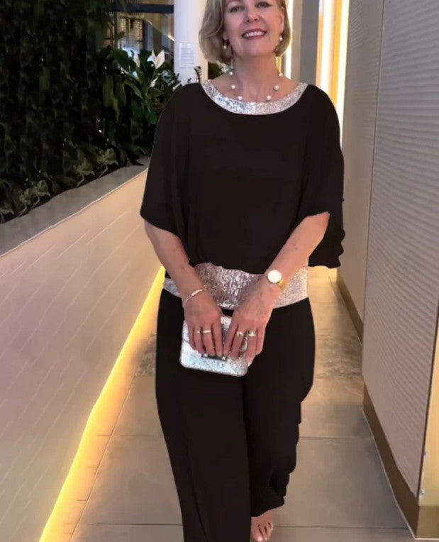 Laurenne - Elegantes zweiteiliges Set mit Pailletten und Farbblockdesign MOKKAKAI