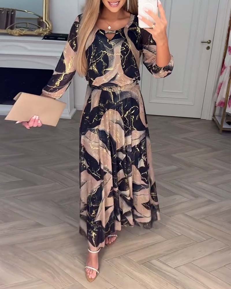 Kleid Elegant Dreiviertelarm Gedruckte Taille MOKKAKAI