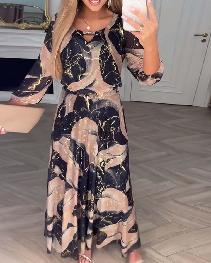 Kleid Elegant Dreiviertelarm Gedruckte Taille MOKKAKAI