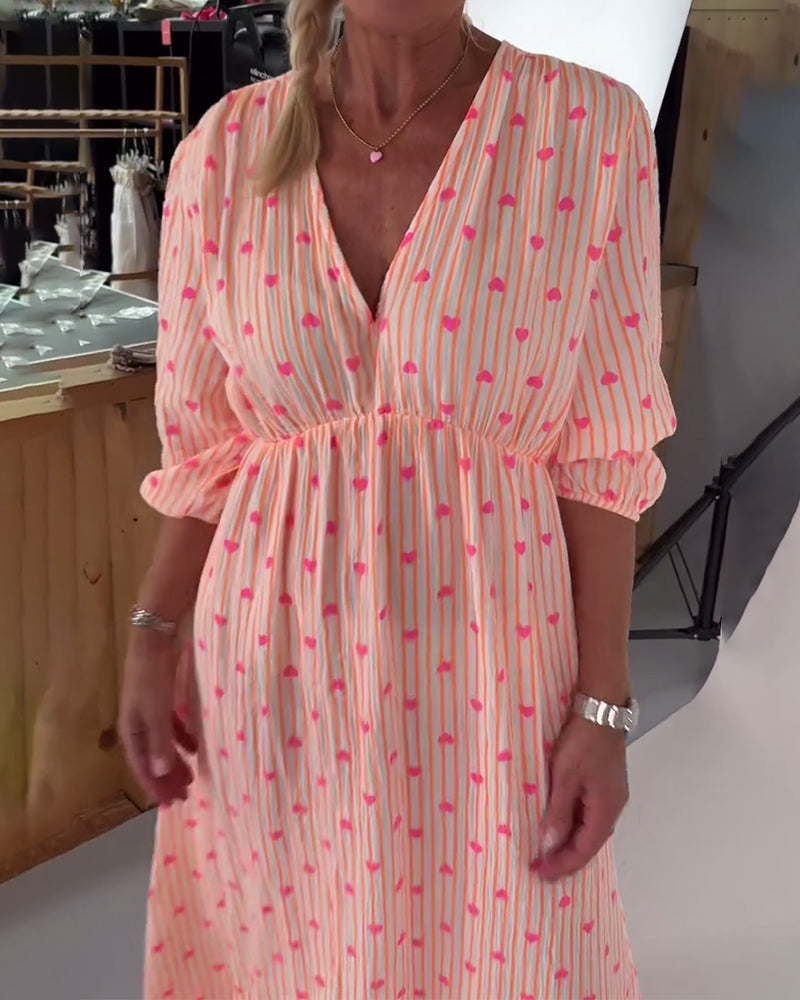 Kleid Elegant V-Ausschnitt Herzmuster MOKKAKAI