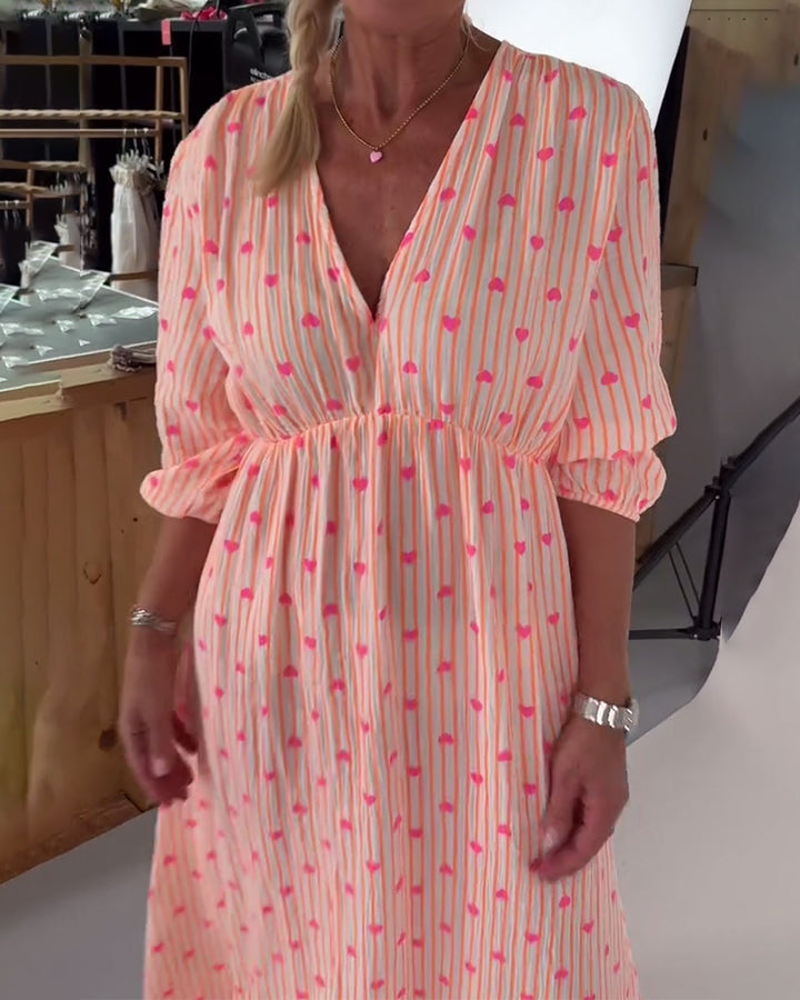 Kleid Elegant V-Ausschnitt Herzmuster MOKKAKAI