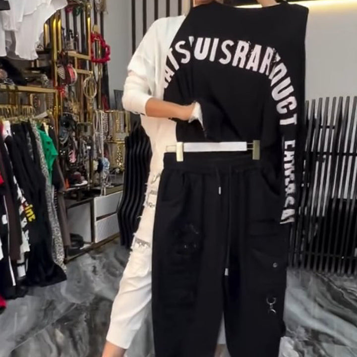 Lässiges Damen-Zweiteiler: Oberteil mit Buchstabenprint & Hose MOKKAKAI