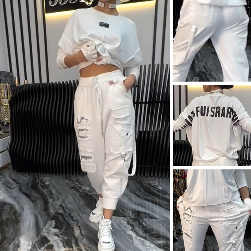 Lässiges Damen-Zweiteiler: Oberteil mit Buchstabenprint & Hose MOKKAKAI