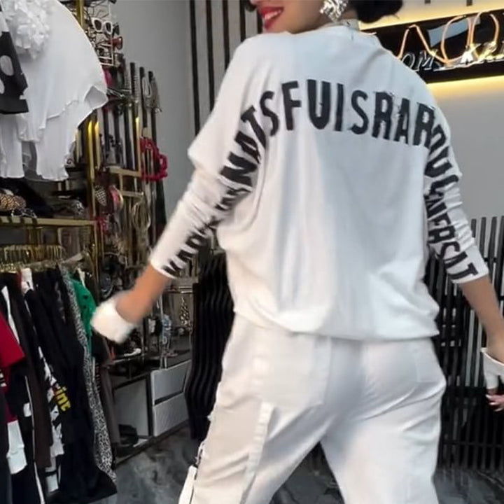 Lässiges Damen-Zweiteiler: Oberteil mit Buchstabenprint & Hose MOKKAKAI