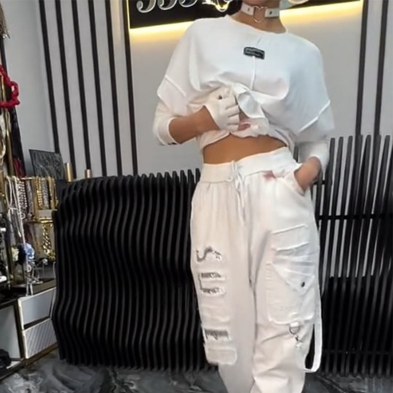 Lässiges Damen-Zweiteiler: Oberteil mit Buchstabenprint & Hose MOKKAKAI