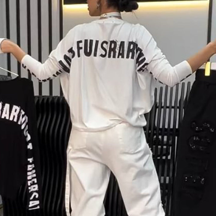 Lässiges Damen-Zweiteiler: Oberteil mit Buchstabenprint & Hose MOKKAKAI