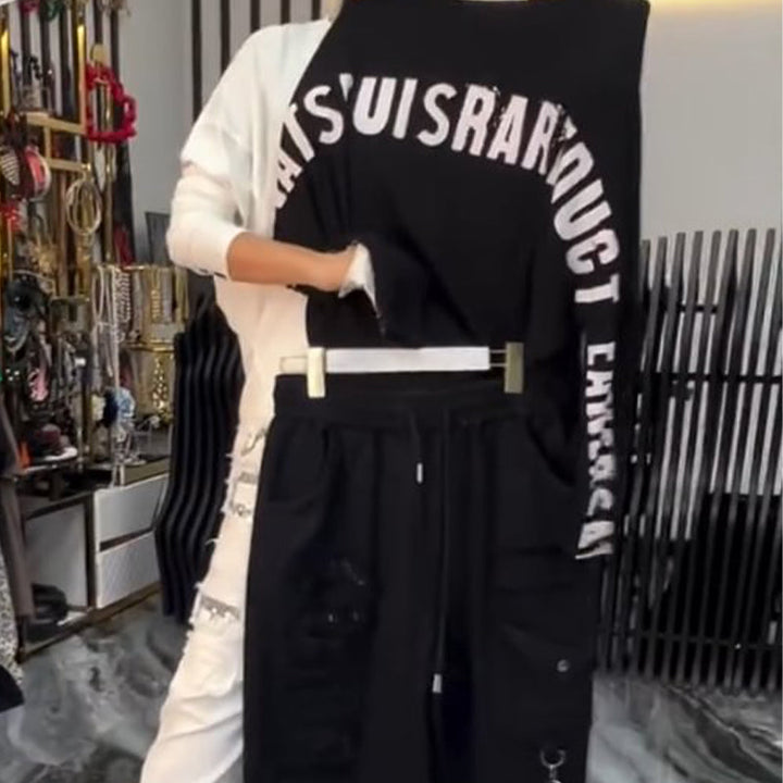 Lässiges Damen-Zweiteiler: Oberteil mit Buchstabenprint & Hose MOKKAKAI