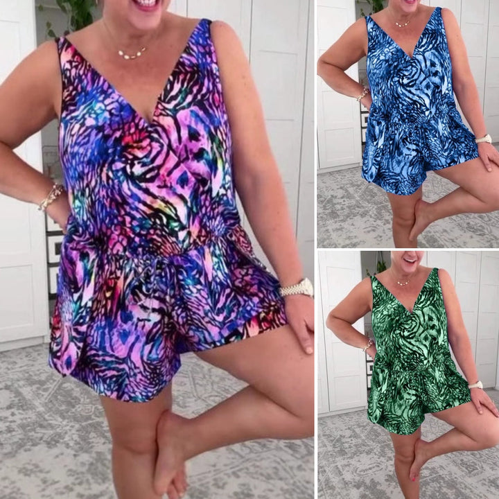 Ärmelloser Badeanzug mit V-Ausschnitt und Print MOKKAKAI