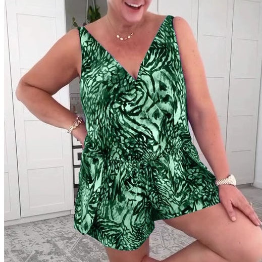 Ärmelloser Badeanzug mit V-Ausschnitt und Print MOKKAKAI