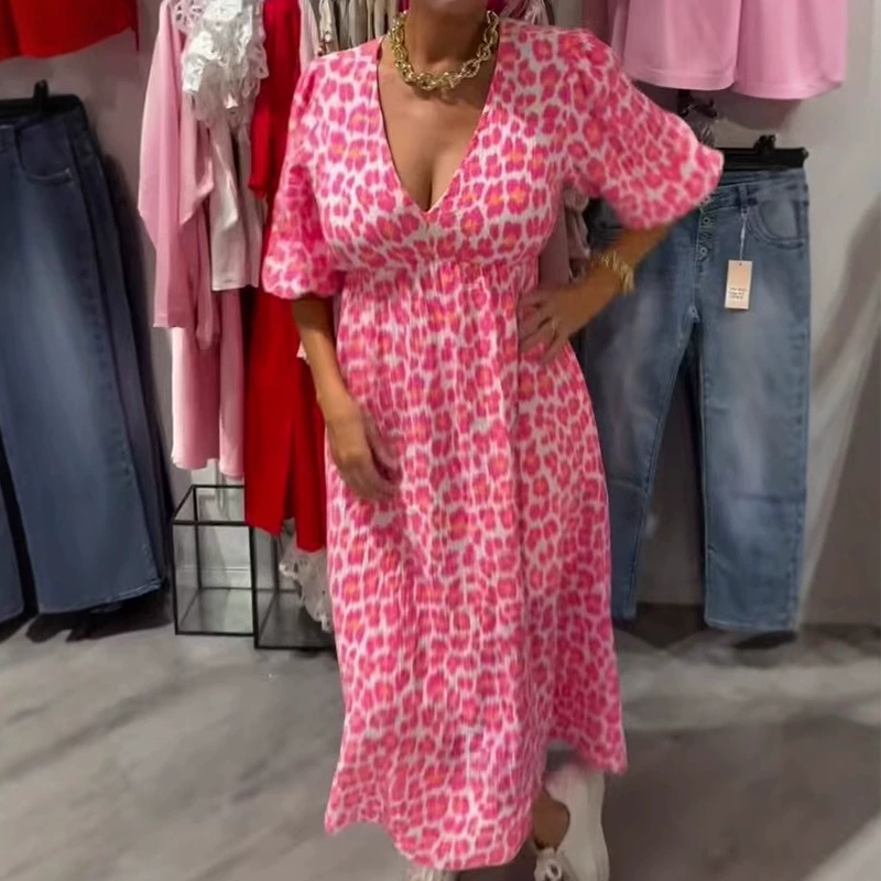 🌻Sommer-Hot-Sale - 50% Rabatt🌞🌸Damenkleid mit V-Ausschnitt und Druck MOKKAKAI