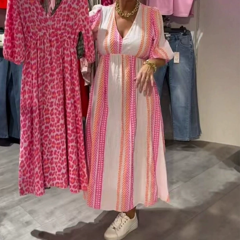 🌻Sommer-Hot-Sale - 50% Rabatt🌞🌸Damenkleid mit V-Ausschnitt und Druck MOKKAKAI