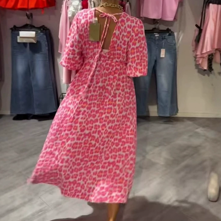 🌻Sommer-Hot-Sale - 50% Rabatt🌞🌸Damenkleid mit V-Ausschnitt und Druck MOKKAKAI