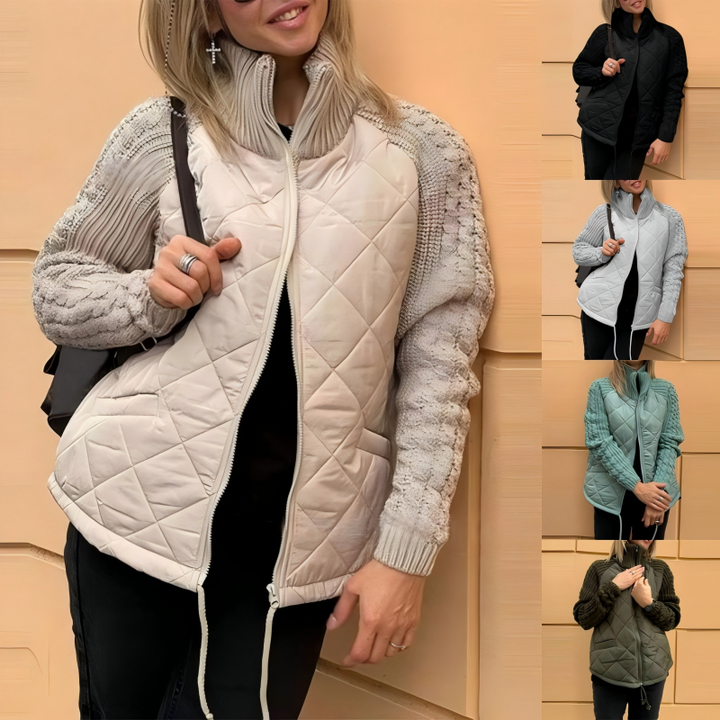 ⏳Begrenzte Zeit 50% Rabatt💥Gestrickte Patchwork-Pufferjacke für Damen MOKKAKAI